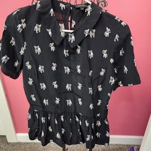 French bulldog print blouse